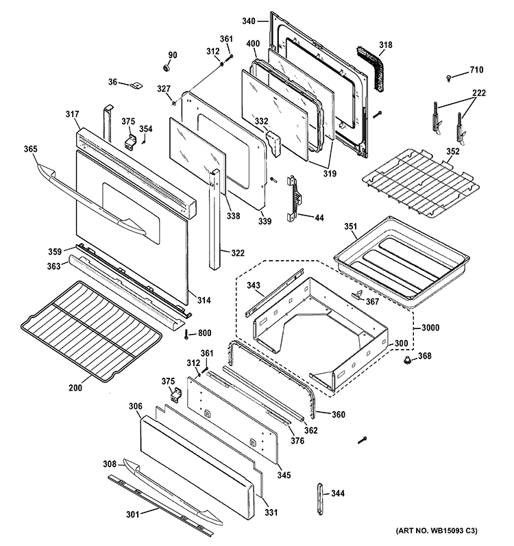 DOOR & DRAWER PARTS Diagram and Parts List for PGB930DET2BB  General Electric Range