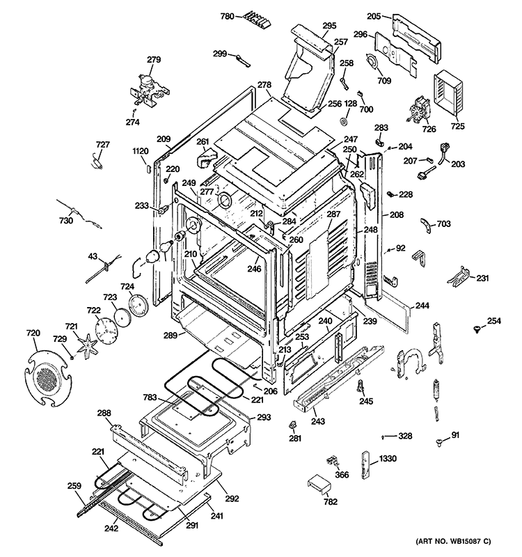 BODY PARTS Diagram and Parts List for PGB980SET1SS  General Electric Range