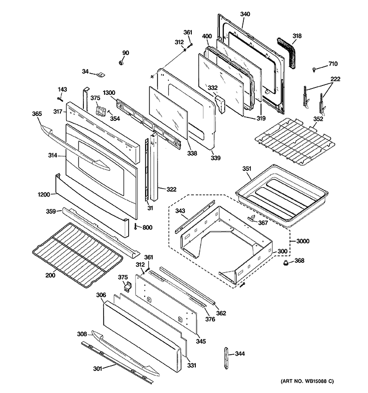 DOOR & DRAWER PARTS Diagram and Parts List for PGB980SET1SS  General Electric Range