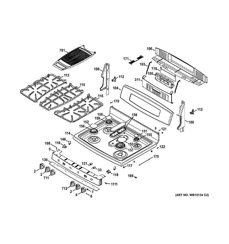 CONTROL PANEL & COOKTOP Diagram and Parts List for PGB995SET2SS  General Electric Range
