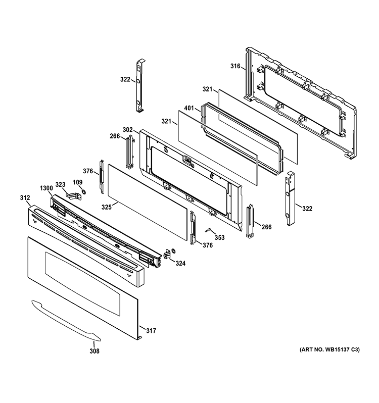 UPPER DOOR Diagram and Parts List for PGB995SET2SS  General Electric Range