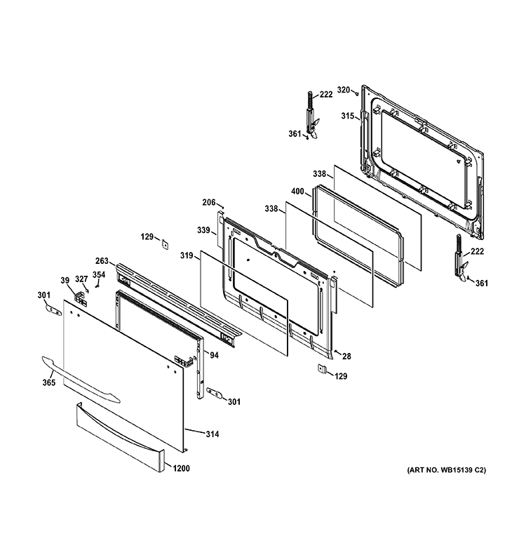 LOWER DOOR Diagram and Parts List for PGB995SET2SS  General Electric Range