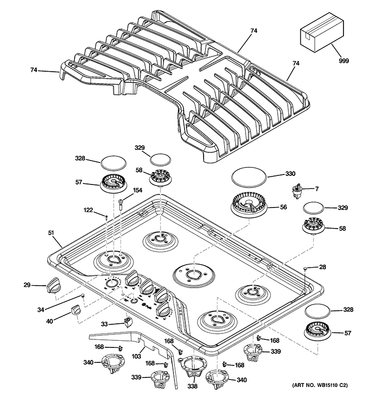 CONTROL PANEL & COOKTOP Diagram and Parts List for PGP953DET1BB  General Electric Cooktop