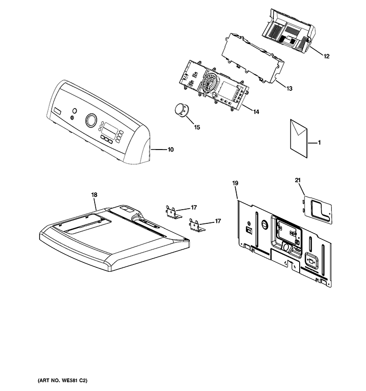 CONTROLS & TOP PANEL Diagram and Parts List for PTDN805GM0MS  General Electric Dryer