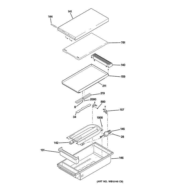 GRIDDLE ASSEMBLY Diagram and Parts List for ZDP486NDP5SS  General Electric Range