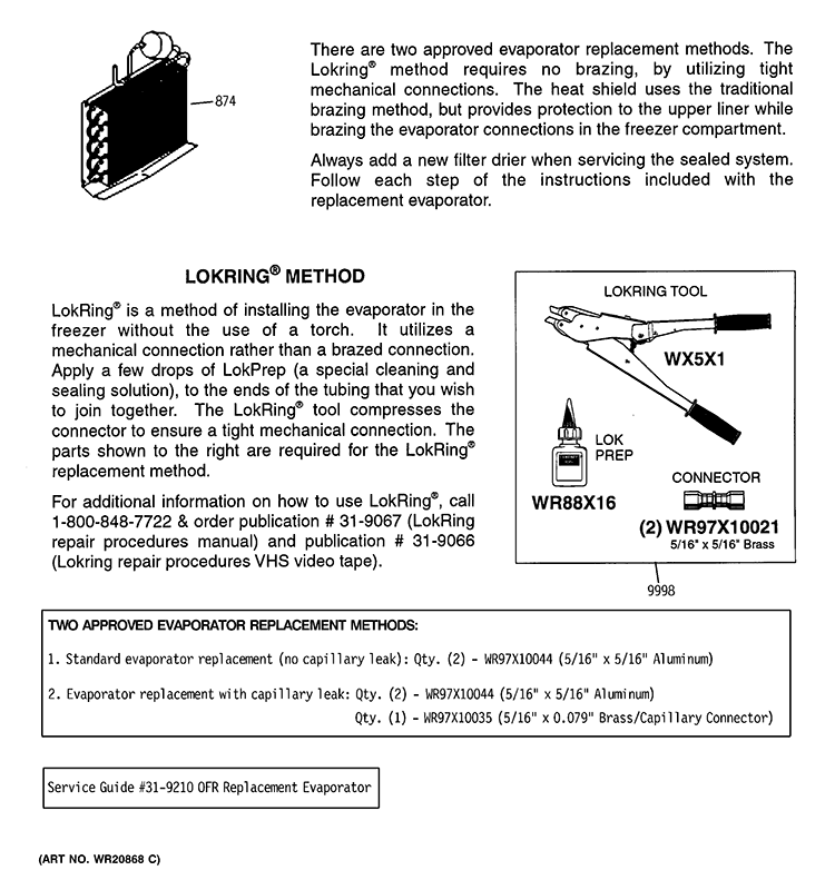 EVAPORATOR INSTRUCTIONS Diagram and Parts List for ZIK30GNZBII  General Electric Refrigerator