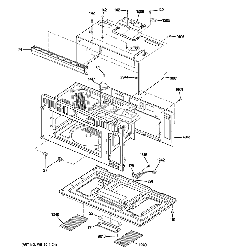OVEN CAVITY PARTS Diagram and Parts List for ZSA2201RSS02  General Electric Microwave