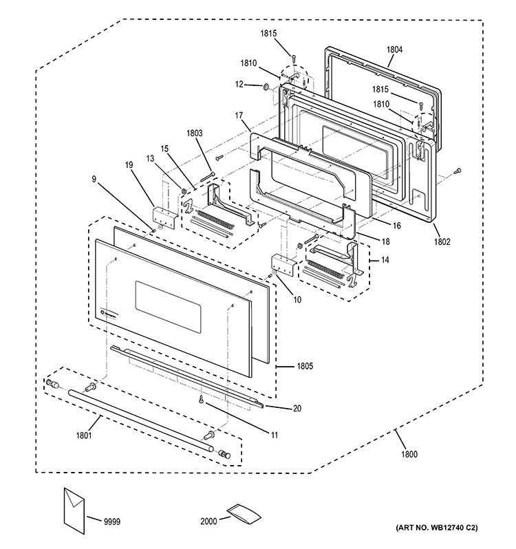 DOOR PARTS Diagram and Parts List for ZSC2001FSS02  General Electric Microwave