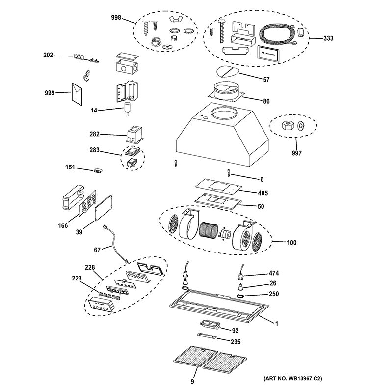 RANGE HOOD Diagram and Parts List for ZVC36L1SS  General Electric Range Hood