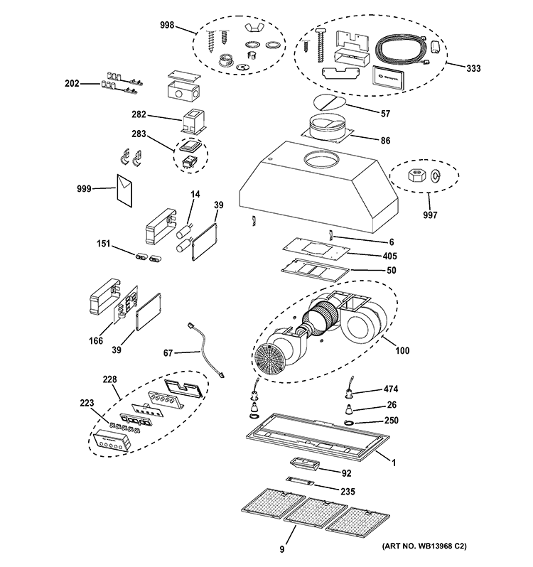 RANGE HOOD Diagram and Parts List for ZVC48L1SS  General Electric Range Hood