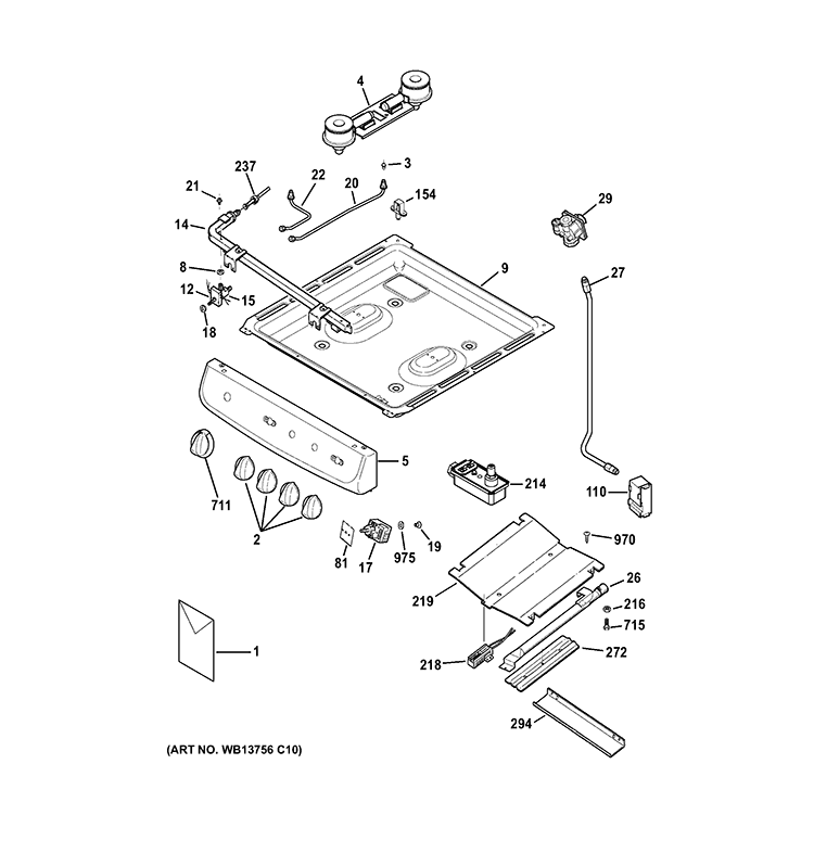 GAS & BURNER PARTS Diagram and Parts List for RGA724EK5WH  Hotpoint Range