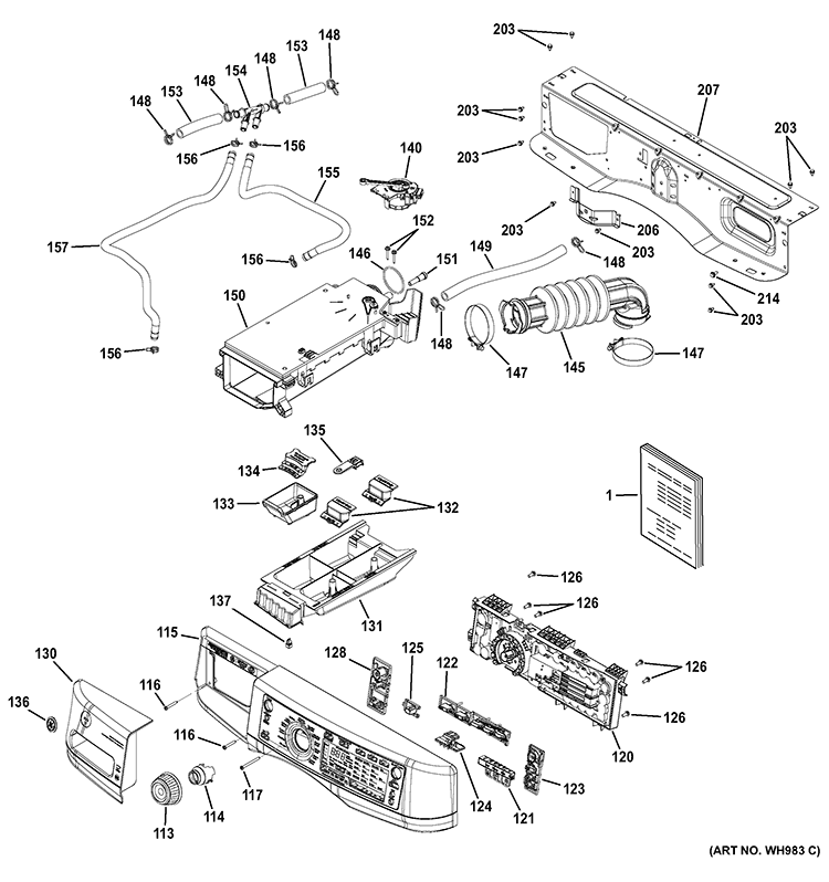 CONTROLS & DISPENSER Diagram and Parts List for GFWR4800F0WW  General Electric Washer