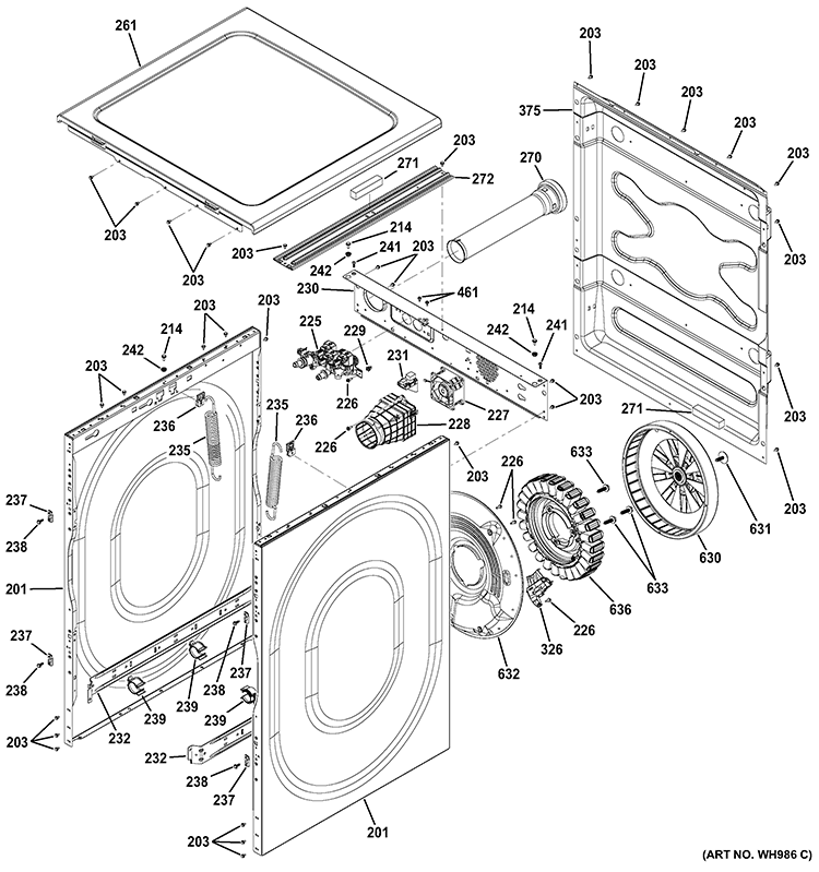 CABINET 1 Diagram and Parts List for GFWR4800F0WW  General Electric Washer