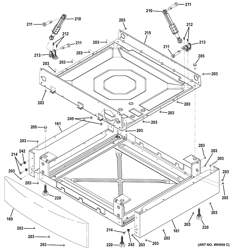 BASE PAN & RISER ASSEMBLY Diagram and Parts List for GFWR4805F0RR  General Electric Washer