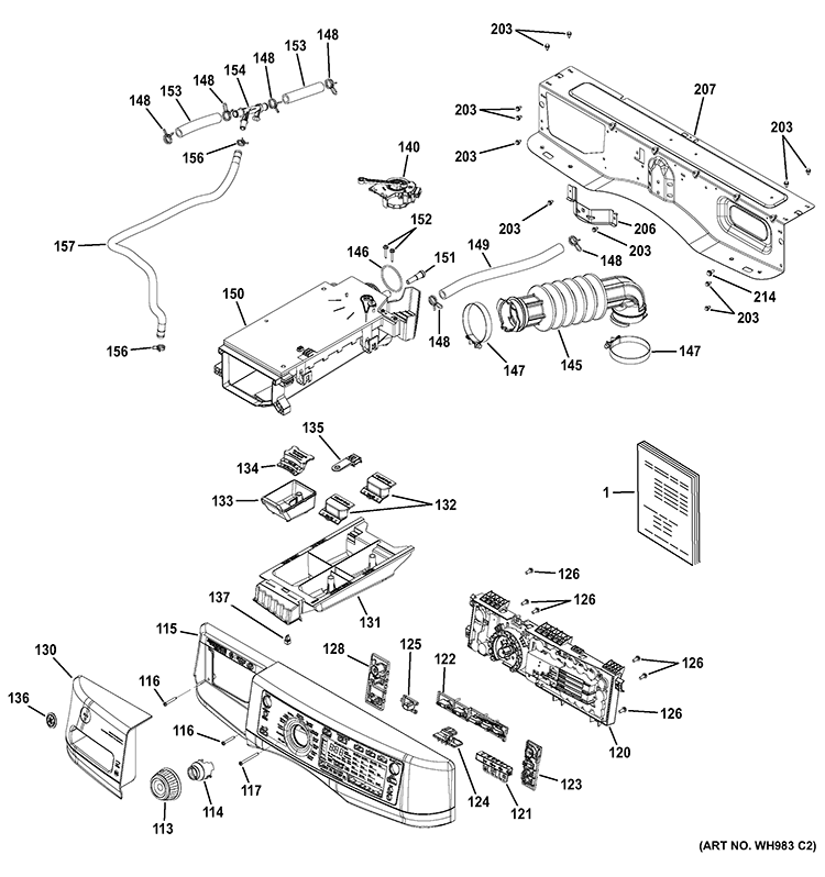 CONTROLS & DISPENSER Diagram and Parts List for GFWS2600F0WW  General Electric Washer