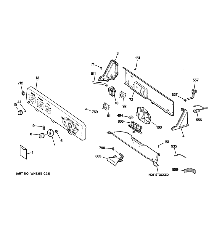 CONTROLS & BACKSPLASH Diagram and Parts List for GLWN2800D0WS  General Electric Washer