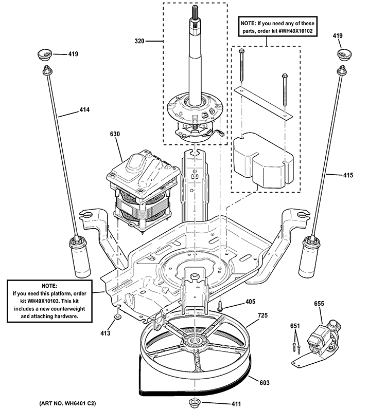 SUSPENSION, PUMP & DRIVE COMPONENTS Diagram and Parts List for GMAN2800D0WS  General Electric Washer