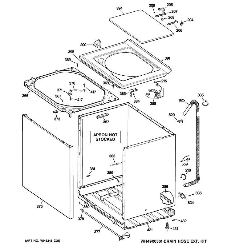 CABINET, COVER & FRONT PANEL Diagram and Parts List for GMAN5650D0WW  General Electric Washer