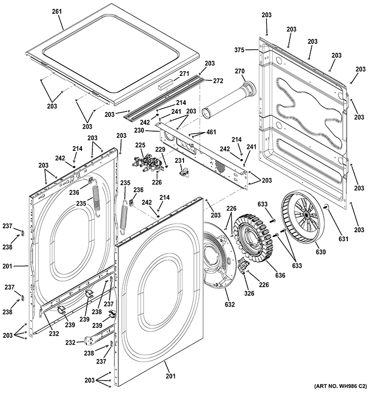 CABINET 1 Diagram and Parts List for GFWS2500F0WW  General Electric Washer