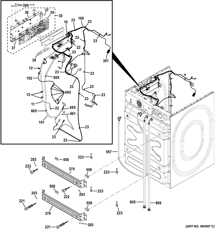 CABINET 2 Diagram and Parts List for GFWS2500F0WW  General Electric Washer