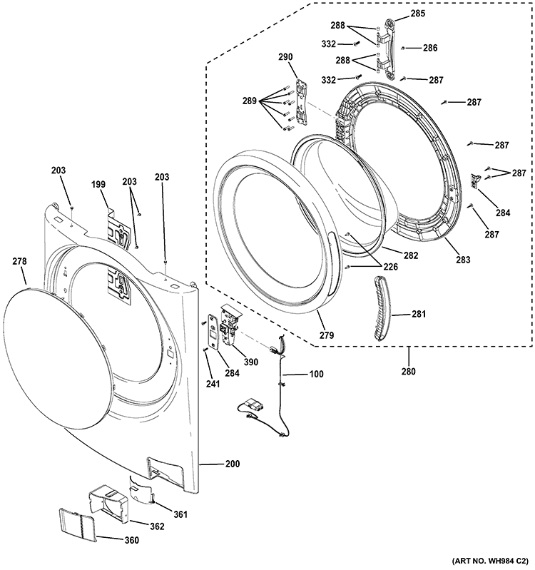 FRONT PANEL & DOOR Diagram and Parts List for GFWS2505F0RR  General Electric Washer