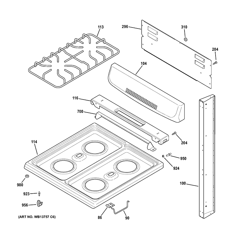 CONTROL PANEL & COOKTOP Diagram and Parts List for RGA720PK4WH  Hotpoint Range