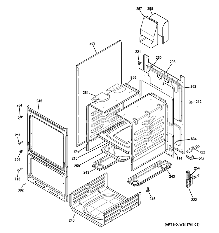 BODY PARTS Diagram and Parts List for RGA720PK4WH  Hotpoint Range