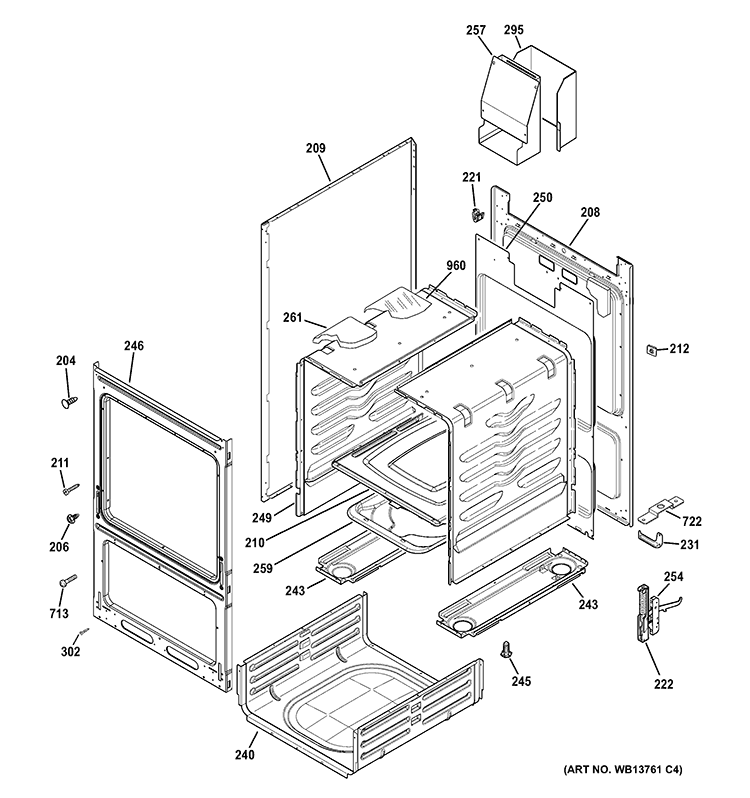 BODY PARTS Diagram and Parts List for RGA724PK4WH  Hotpoint Range