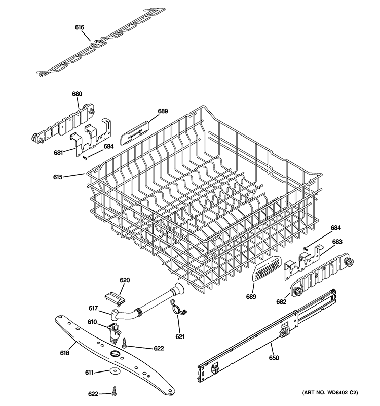UPPER RACK ASSEMBLY Diagram and Parts List for GHDT158V60ES  General Electric Dishwasher