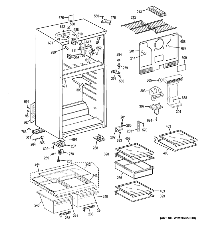 CABINET Diagram and Parts List for GTH18LBDERWW  General Electric Refrigerator