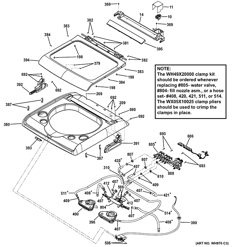 TOP PANEL & LID Diagram and Parts List for GTWS8655D0SL  General Electric Washer
