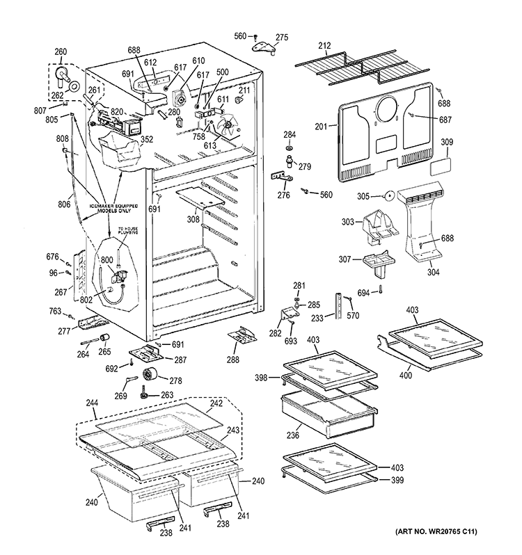CABINET Diagram and Parts List for GTH18LCDCRWW  General Electric Refrigerator