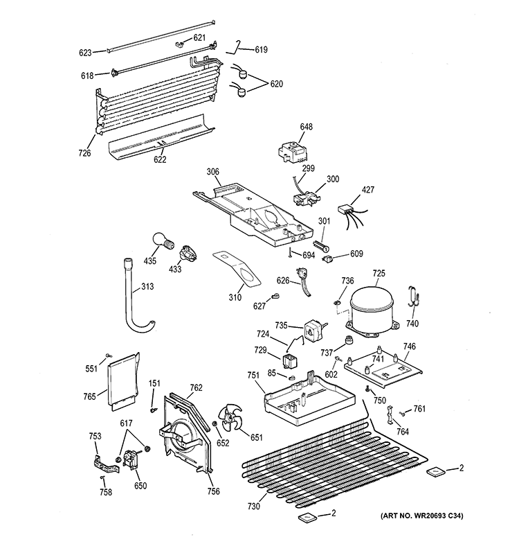 UNIT PARTS Diagram and Parts List for GTT18GBDCRWW  General Electric Refrigerator