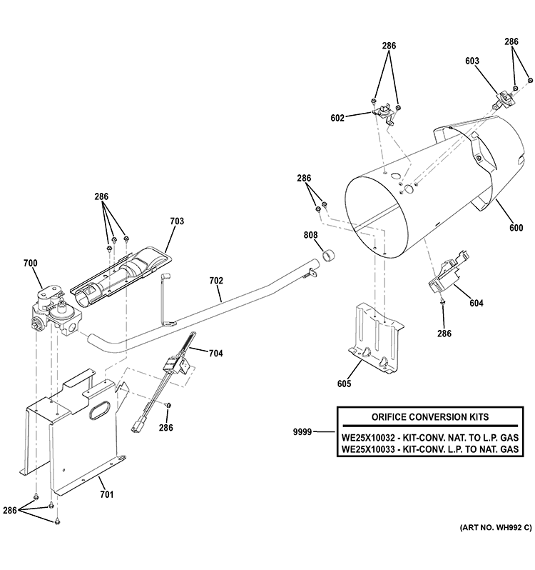 GAS VALVE & BURNER ASSEMBLY Diagram and Parts List for GFDR485GF0RR  General Electric Dryer
