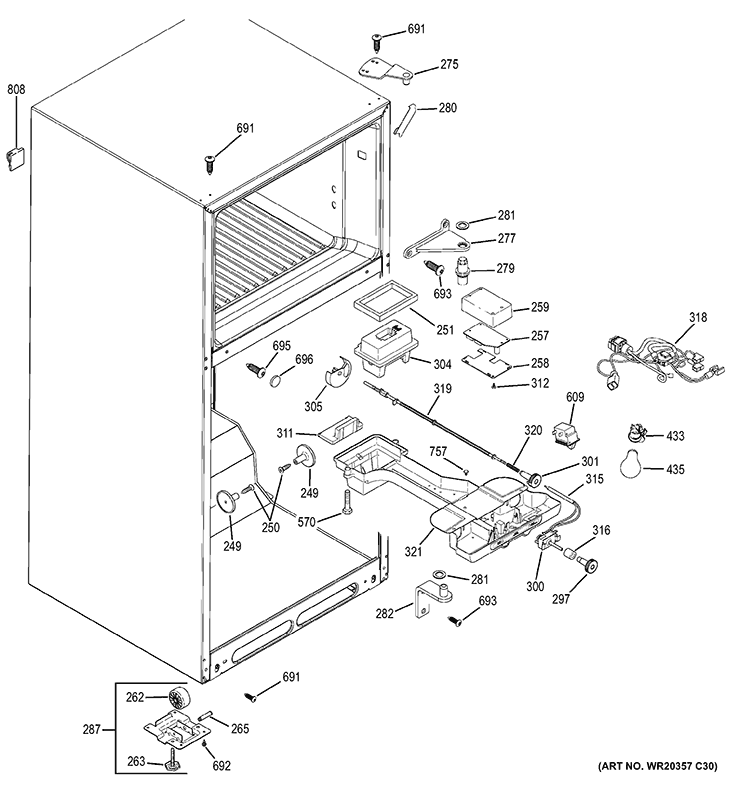 FRESH FOOD SECTION Diagram and Parts List for GTH18EBEKRWW  General Electric Refrigerator
