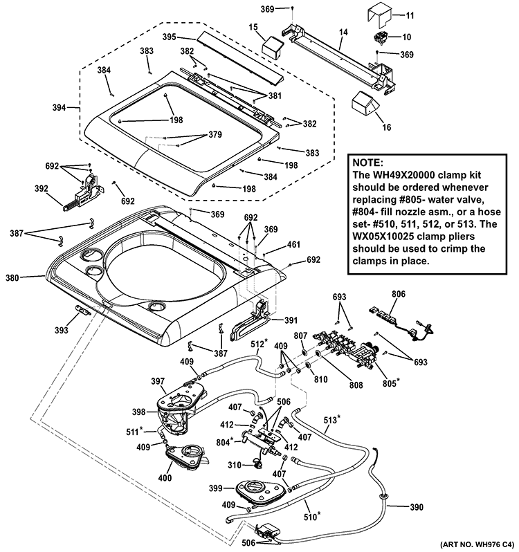 TOP PANEL & LID Diagram and Parts List for GHWN8355D0MC  General Electric Washer