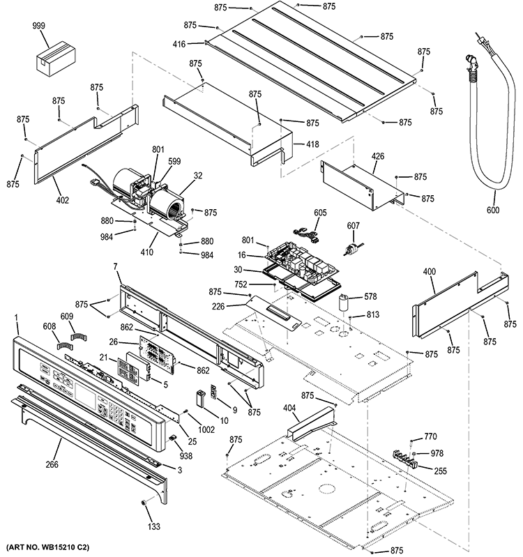 CONTROL PANEL Diagram and Parts List for PT9050SF1SS  General Electric Wall Oven