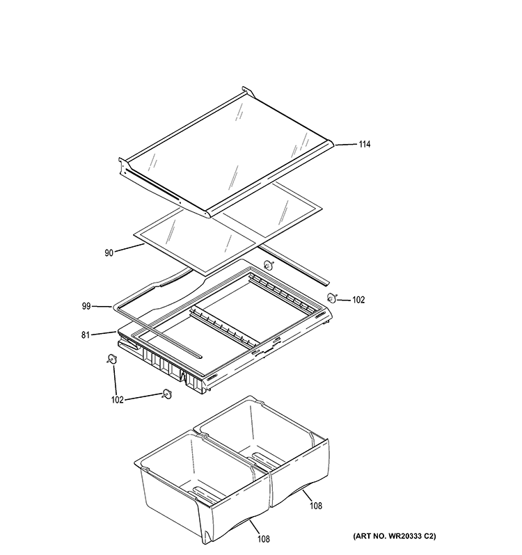 FRESH FOOD SHELVES Diagram and Parts List for ABE20EGEARWS  General Electric Refrigerator