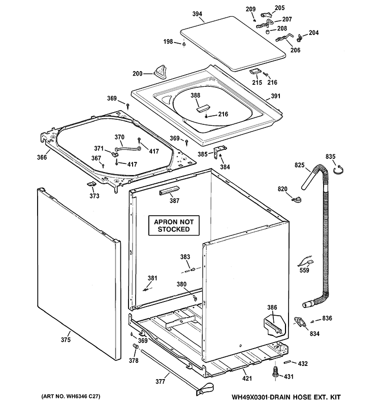 CABINET, COVER & FRONT PANEL Diagram and Parts List for GCWP1800D0WW  General Electric Washer