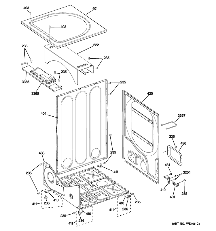 CABINET & TOP PANEL Diagram and Parts List for GFDN120ED0WW  General Electric Dryer