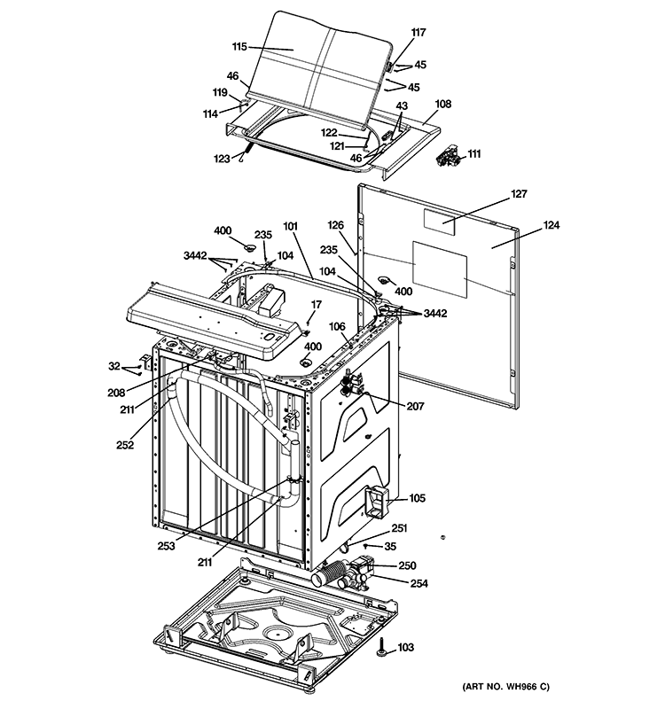 CABINET 6 Diagram and Parts List for GTUN275EM0WW  General Electric Washer Dryer Combo