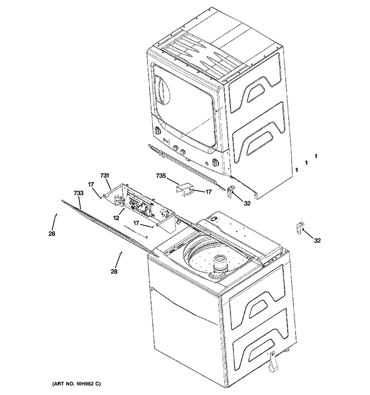 CABINET 2 Diagram and Parts List for GTUN275EM0WW  General Electric Washer Dryer Combo