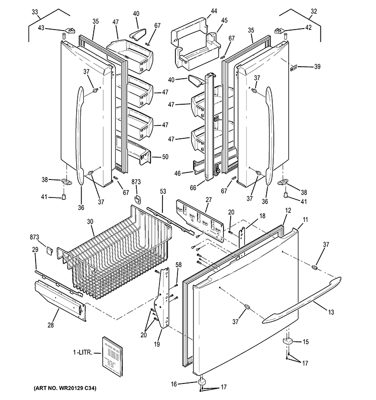 DOORS Diagram and Parts List for PFCS1NFWASS  General Electric Refrigerator