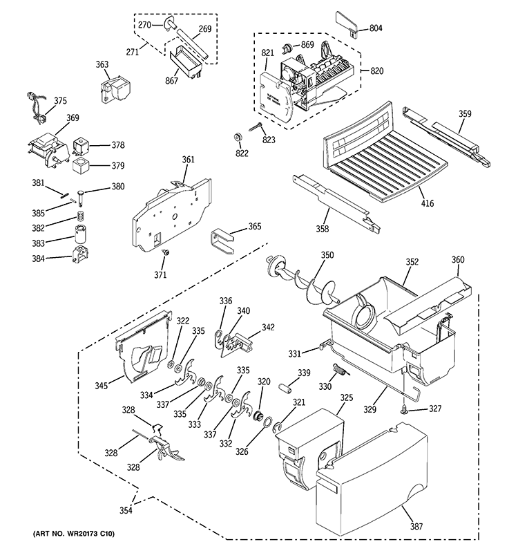 ICE MAKER & DISPENSER Diagram and Parts List for GSH22JGDCWW  General Electric Refrigerator