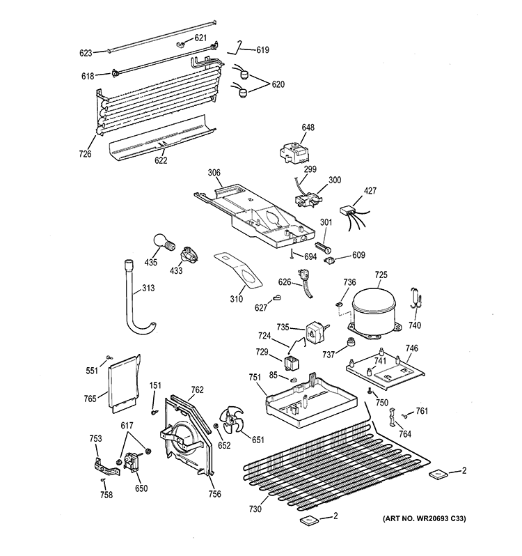 UNIT PARTS Diagram and Parts List for GTH18CBDERBB  General Electric Refrigerator