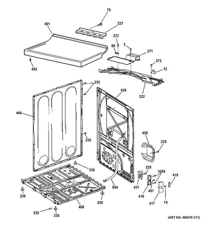 CABINET Diagram and Parts List for GTDS580ED0WW  General Electric Dryer