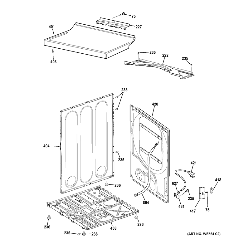 CABINET Diagram and Parts List for DISR473CG8WW  General Electric Dryer