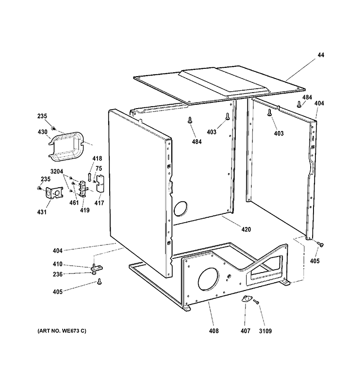 LOWER CABINET Diagram and Parts List for DDC4400T5WH  General Electric Dryer