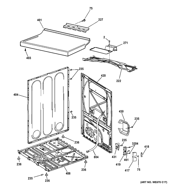CABINET Diagram and Parts List for DISR473DGEWW  General Electric Dryer