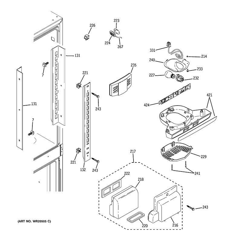 FRESH FOOD SECTION Diagram and Parts List for GDSS0KCXFRSS  General Electric Refrigerator